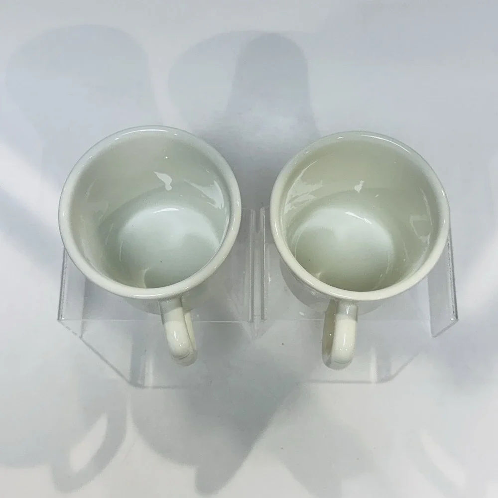 (2) Pier 1 Coffee Cup Mug Set Made‎ in Italy White w Raised Arches Relief